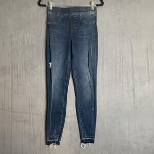 Spanx Jeans Womens Small Blue Distressed Skinny Stretch Pull On Denim Casual
